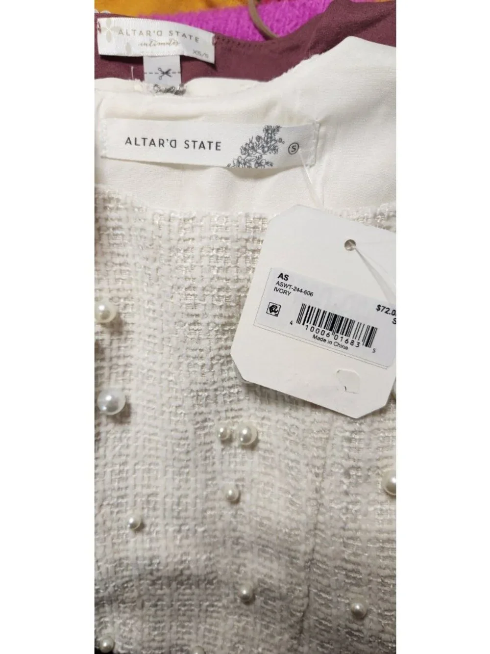 Altar'D State Ivory Cropped Beaded Tank Top Cami Camisole SMALL Womens NEW - Picture 7 of 7